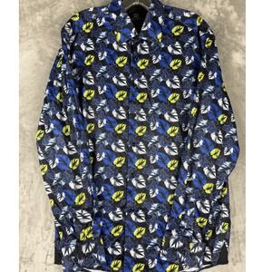 Rising Revolt‎ Paris Men Button Down Shirt Tropical Floral Print Long Sleeve L